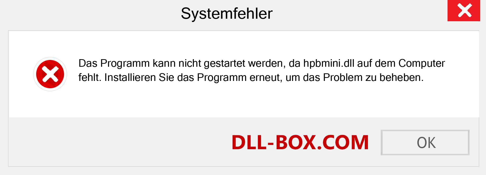 hpbmini.dll-Datei fehlt?. Download für Windows 7, 8, 10 - Fix hpbmini dll Missing Error unter Windows, Fotos, Bildern